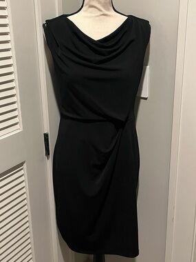 Ann Taylor Black Draped Neck Midi Dress